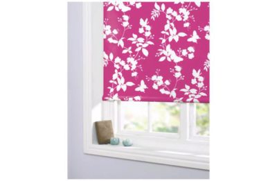 Butterfly and Pink Blossom Roller Blind - 6ft - White.